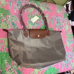 NWT LONGCHAMP Le Pliage Nylon Shoulder Shopping modele lepose Tote GRAY